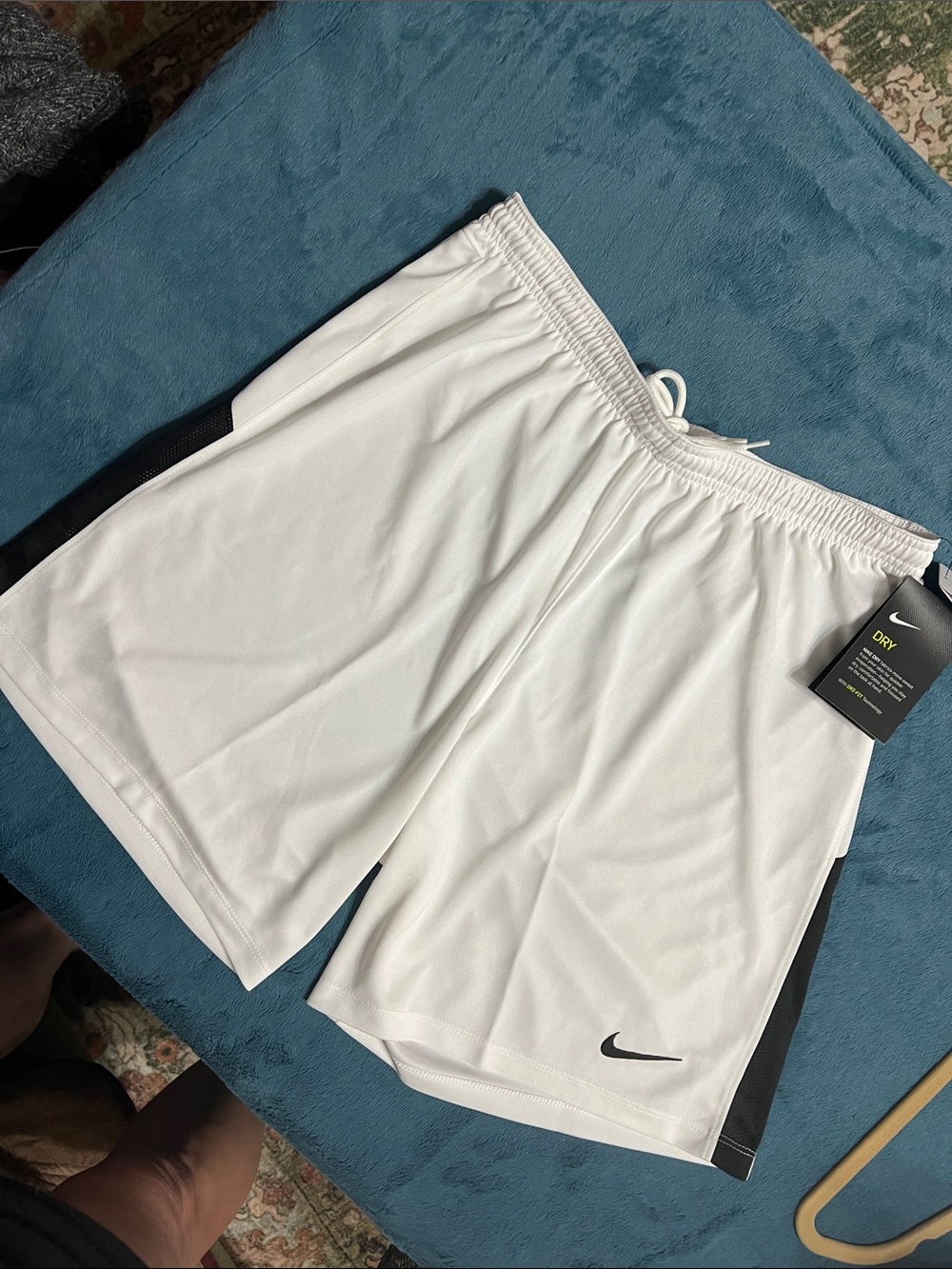 Nike Men’s White Athletic dri-fit Shorts with Black Accents / Large